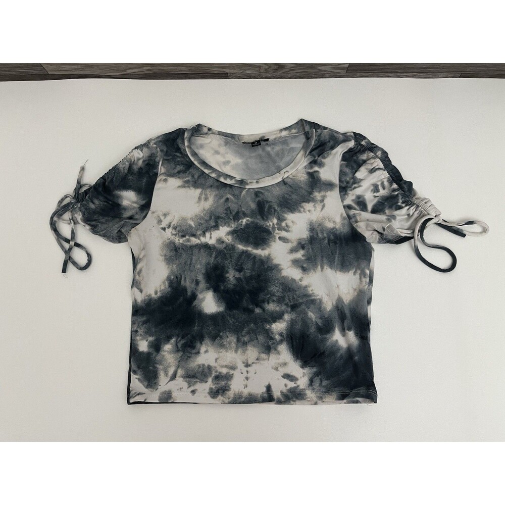 Minette Women’s Crop Top Short Sleeve With Tie Size M Pullover Round Neck